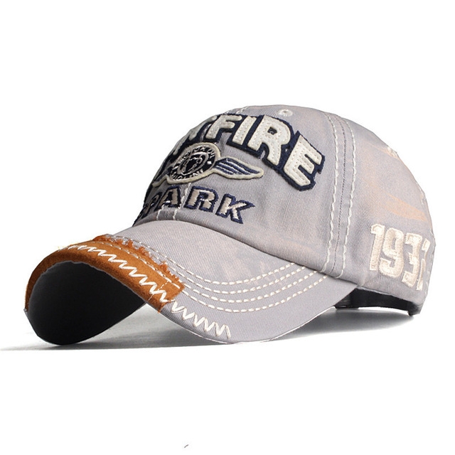 Cotton Embroidered Patch Washable Adjustable Baseball Cap(Gray)