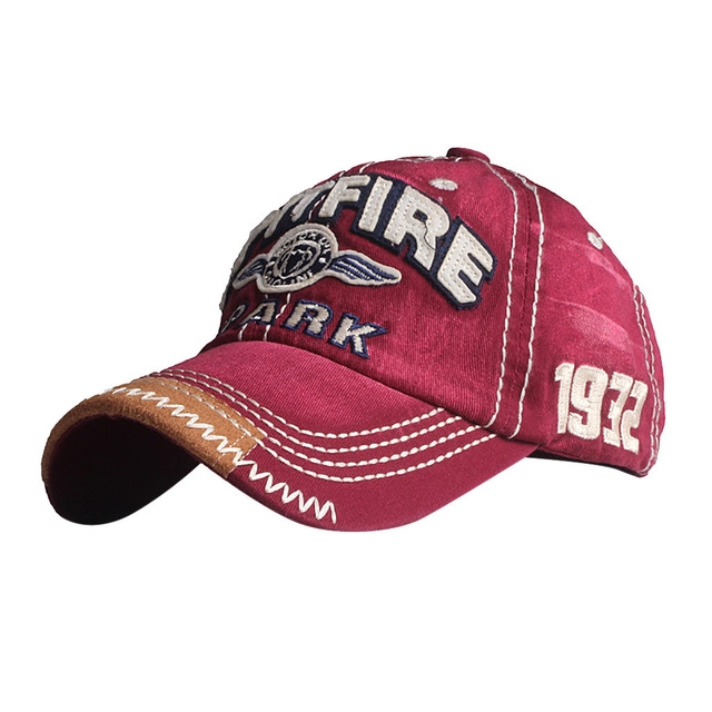 Cotton Embroidered Patch Washable Adjustable Baseball Cap(Wine Red)