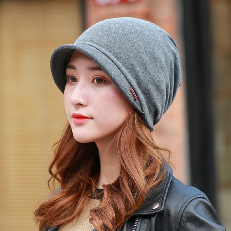 Cotton Hooded Hat Ladies Windproof Multi-purpose Ear Protection Turban Hat, Size:One Size, Style:Solid Color(Gray)