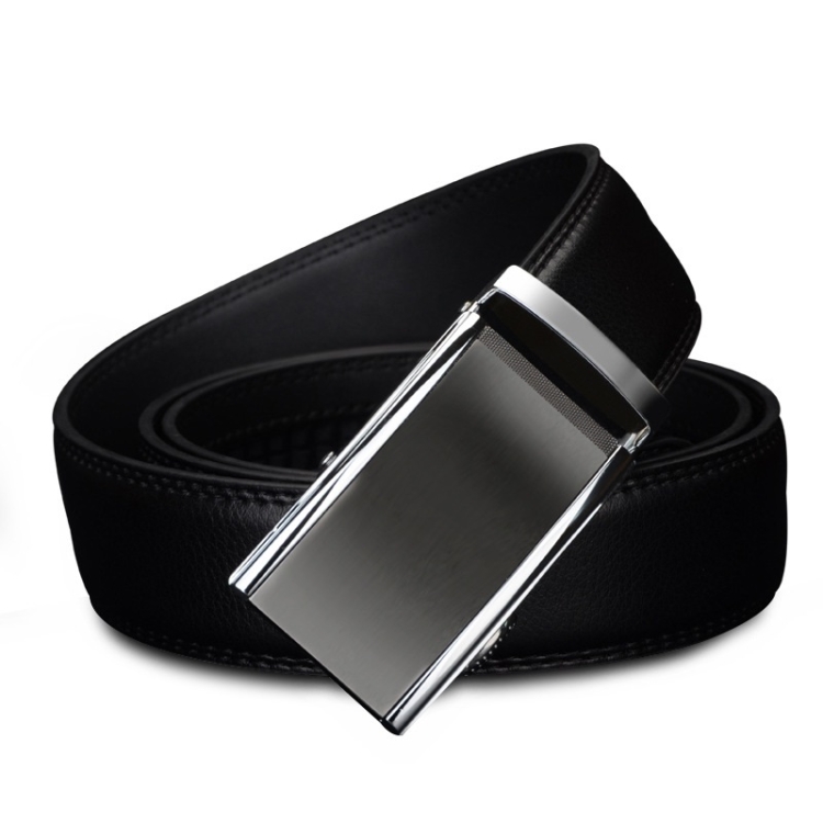 COWATHER CZ022 Men Two-Layer Leather Casual Business Automatic Buckle Belt, Length: 115cm(Black)