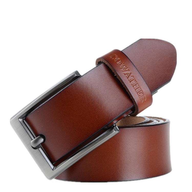 COWATHER XF002 Men The Second Layer Cowhide Business Casual Pin Buckle Belt, Belt Length:130cm(XF002 Brown)
