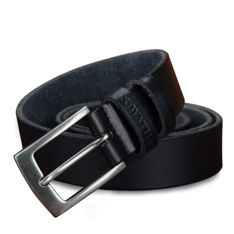 COWATHER XF018 Men Casual Business Pin Buckle Cowhide Belt, Length: 125cm(Black)