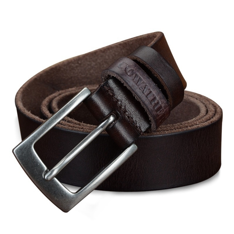 COWATHER XF018 Men Casual Business Pin Buckle Cowhide Belt, Length: 125cm(Coffee Color)