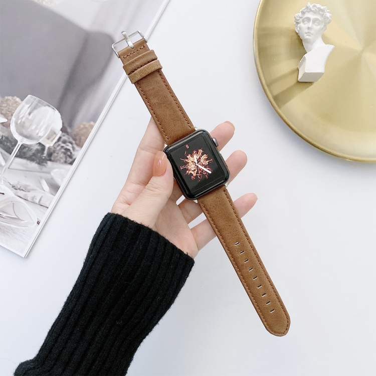 Crazy Horse Texture + Flat Texture Leather Watch Band For Apple Watch Ultra 49mm&Watch Ultra 2 49mm / Series 9&8&7 45mm / SE 3&SE 2&6&SE&5&4 44mm / 3&2&1 42mm(Dark Brown)