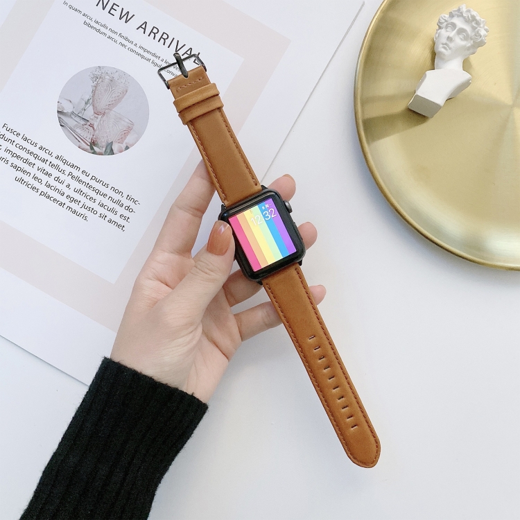 Crazy Horse Texture + Flat Texture Leather Watch Band For Apple Watch Ultra 49mm&Watch Ultra 2 49mm / Series 9&8&7 45mm / SE 3&SE 2&6&SE&5&4 44mm / 3&2&1 42mm(Light Brown)