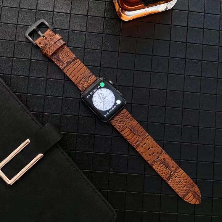 Crocodile and Ostrich Embossed Genuine Leather Watch Band Watch Band For Apple Watch Series 9&8&7 41mm / SE 3&SE 2&6&SE&5&4 40mm / 3&2&1 38mm(Brown)