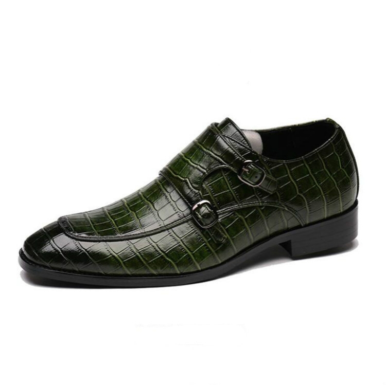 Crocodile Pattern Business Flat Bottom Leather Formal Shoes, Size:39(Green)