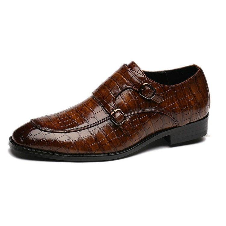 Crocodile Pattern Business Flat Bottom Leather Formal Shoes, Size:48(Brown)