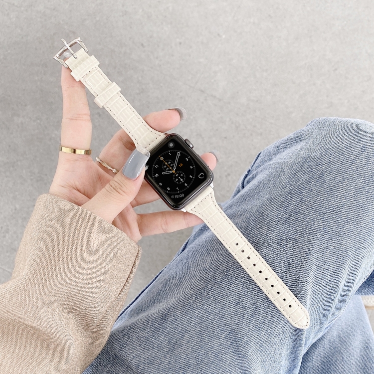 Crocodile Texture Leather Watch Band For Apple Watch Series 9&8&7 41mm / SE 3&SE 2&6&SE&5&4 40mm / 3&2&1 38mm(Milky White)