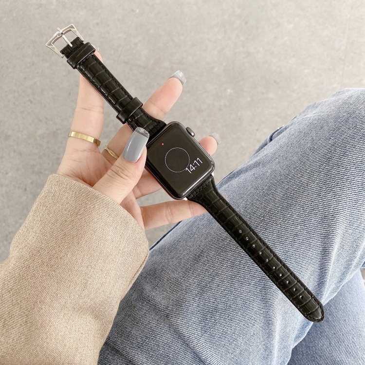 Crocodile Texture Leather Watch Band For Apple Watch Ultra 49mm&Watch Ultra 2 49mm / Series 9&8&7 45mm / SE 3&SE 2&6&SE&5&4 44mm / 3&2&1 42mm(Black)