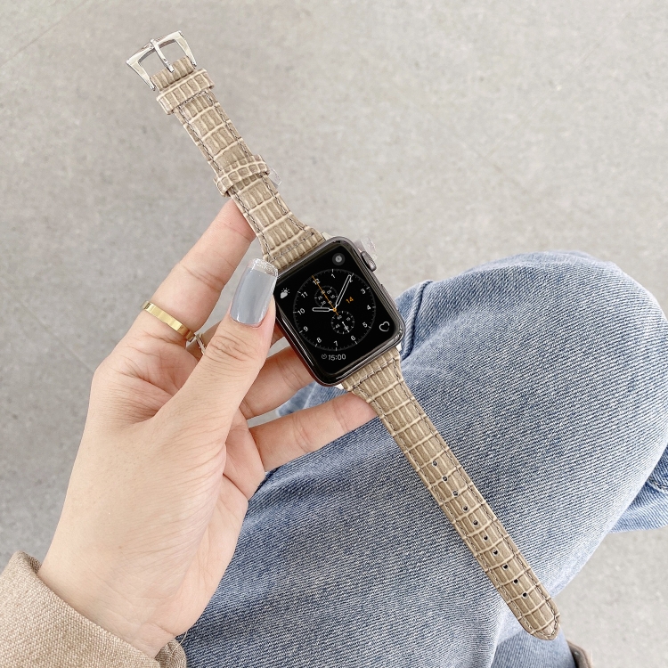 Crocodile Texture Leather Watch Band For Apple Watch Ultra 49mm&Watch Ultra 2 49mm / Series 9&8&7 45mm / SE 3&SE 2&6&SE&5&4 44mm / 3&2&1 42mm(Milk Coffee)