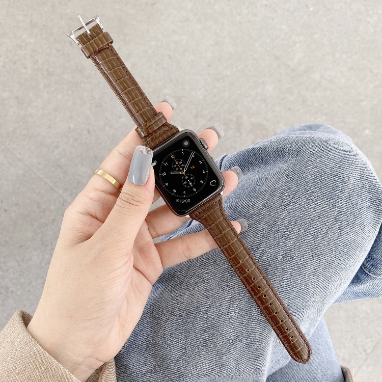 Crocodile Texture Leather Watch Band For Apple Watch Ultra 49mm&Watch Ultra 2 49mm / Series 9&8&7 45mm / SE 3&SE 2&6&SE&5&4 44mm / 3&2&1 42mm(Warm Brown)