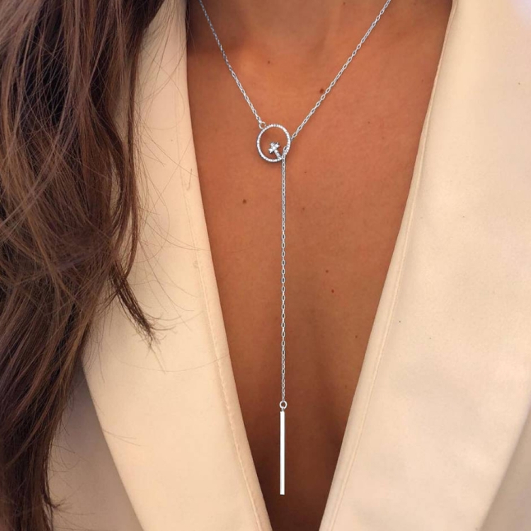 Cross Round Metal Rod Alloy Long Sweater Chain Necklace(SKU1130)