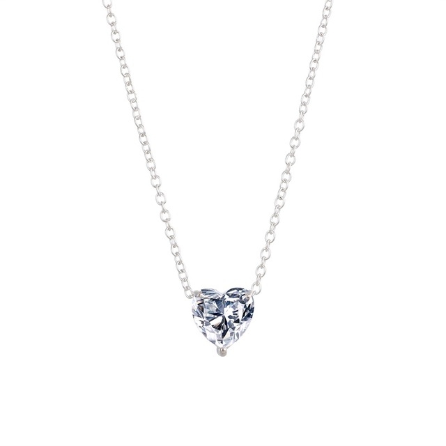 Crystal Heart Pendant Necklace Female Short Chain Necklace(Silver)