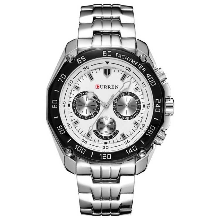 Curren 8077 Men Casual Business Waterproof Quartz Watch(White Shell White)