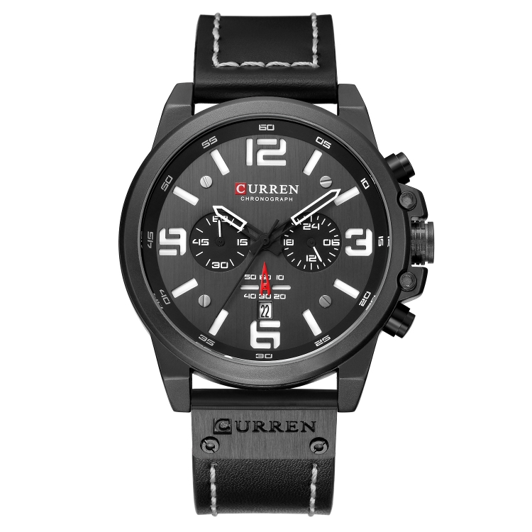 Curren 8314 Sports Six-Hand Waterproof Leather Strap Calendar Men Quartz Watch, Color: Black Shell White