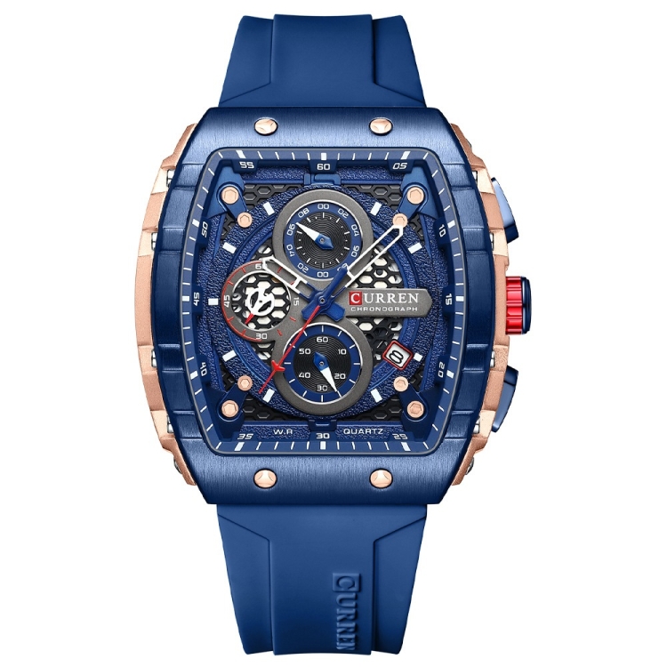 Curren 8442 Sport Six-Hand Silicone Strap Men Quartz Watch, Color: Rose Shell Blue