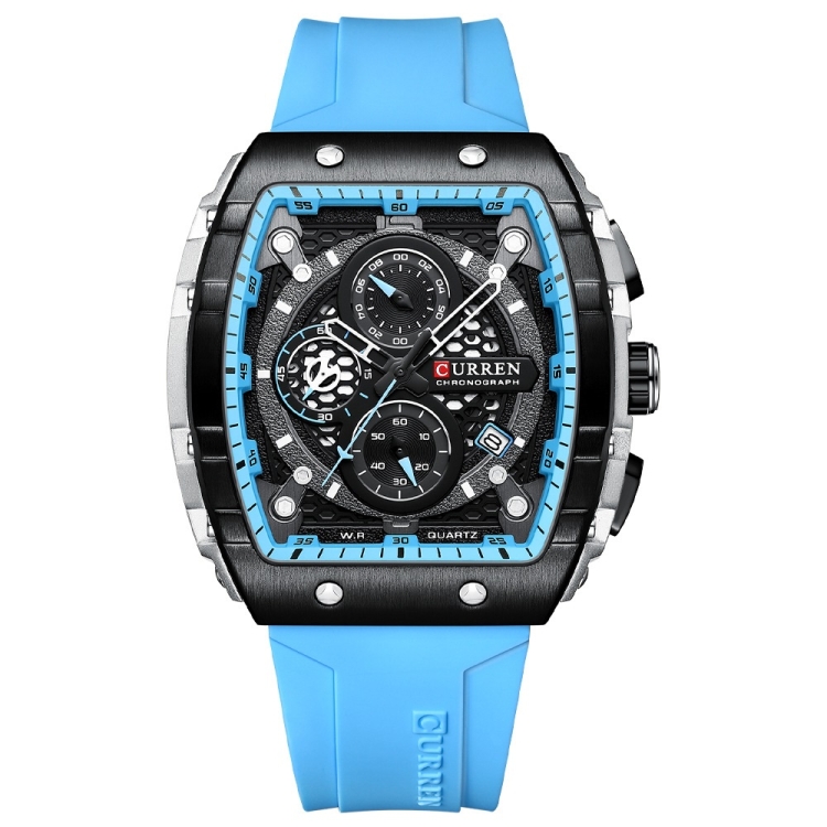 Curren 8442 Sport Six-Hand Silicone Strap Men Quartz Watch, Color: White Shell Blue