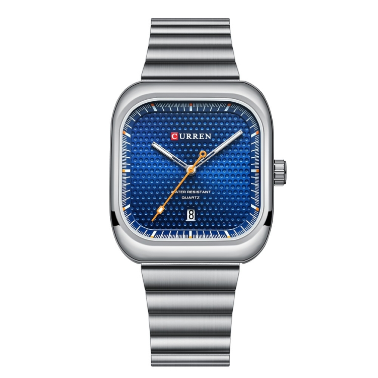 Curren 8460 Casual Steel Strap Square Men Quartz Watch, Color: White Shell Blue
