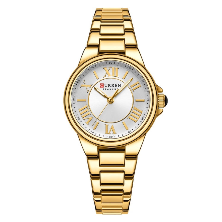 Curren 9091 Casual Steel Strap Waterproof Women's Watch, Color: Golden Shell White
