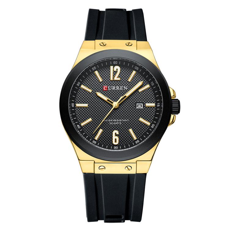 Curren Calendar Silicone Strap Casual Men Watch, Color: Gold Black