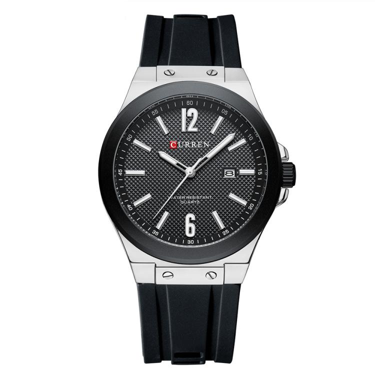 Curren Calendar Silicone Strap Casual Men Watch, Color: White Black