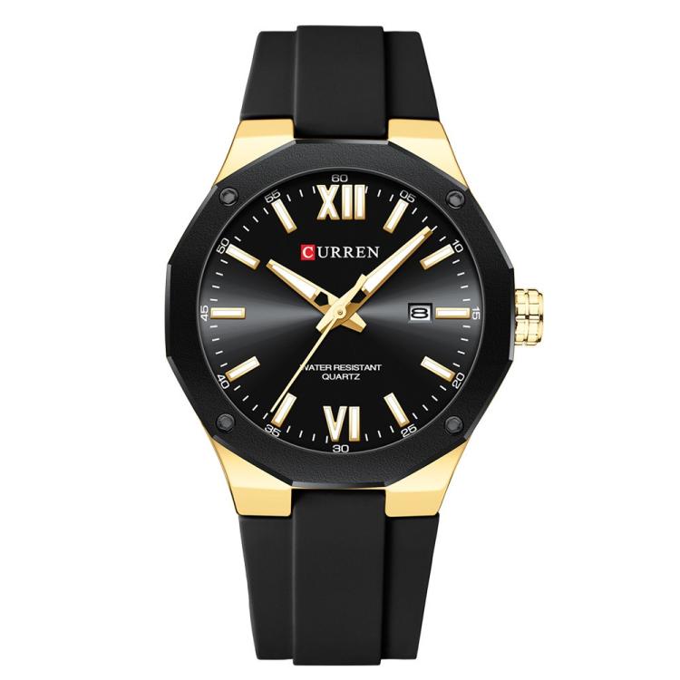 Curren Calendar Silicone Strap Casual Men Watch(Gold Black)