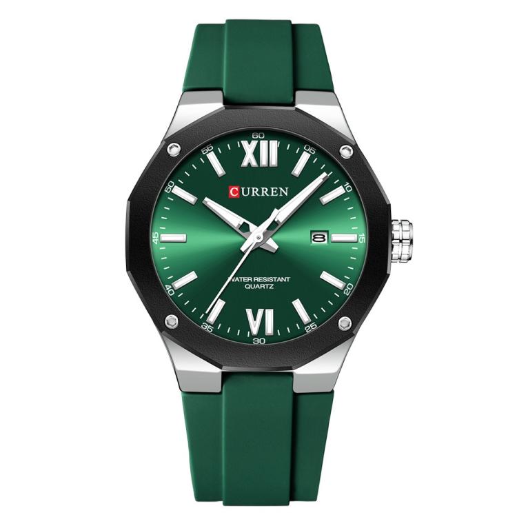 Curren Calendar Silicone Strap Casual Men Watch(White Green)