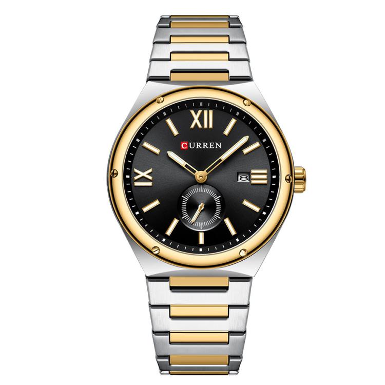 Curren Calendar Steel Strap Casual Men Quartz Watch, Color: Gold Black