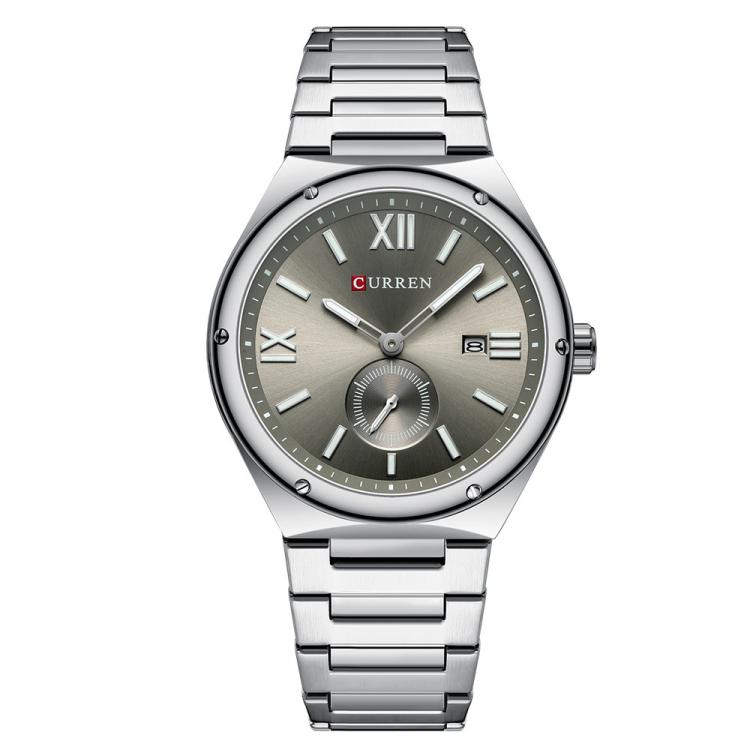 Curren Calendar Steel Strap Casual Men Quartz Watch, Color: White Gray