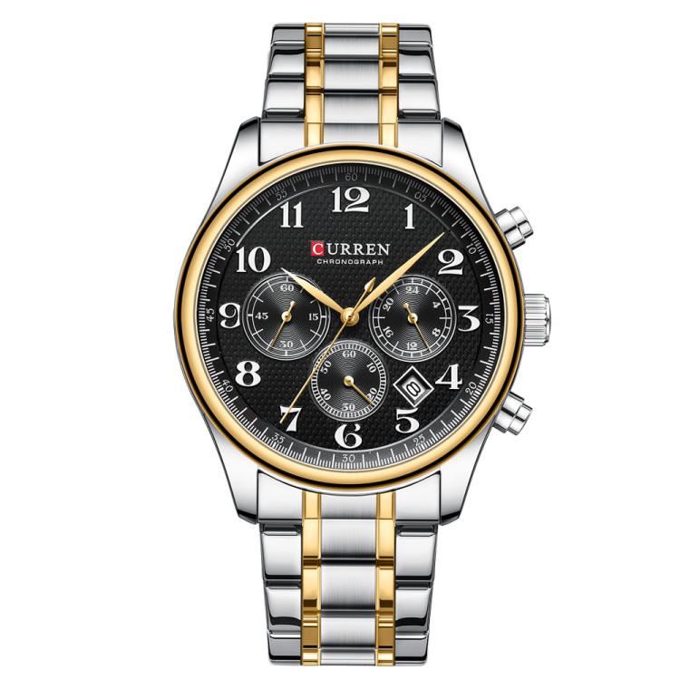 Curren Calendar Steel Strap Men Business Quartz Watch(Gold Black)