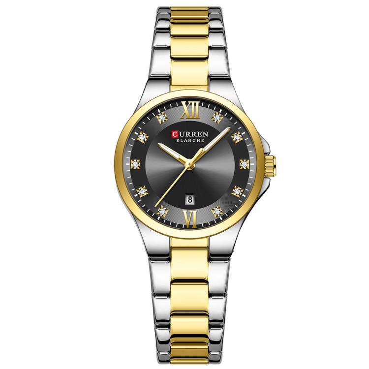 Curren Casual Steel Strap Ladies Calendar Watch(Gold Black)