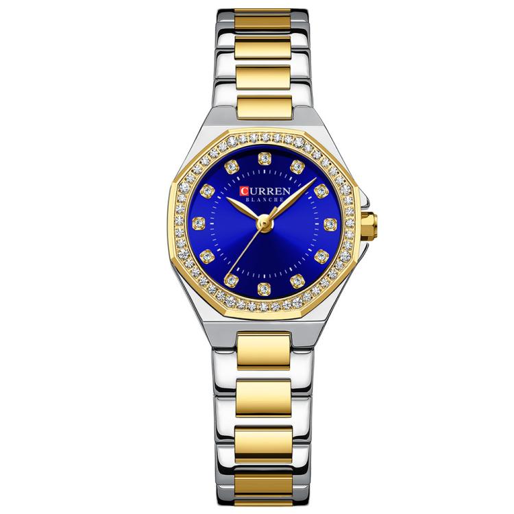 Curren Casual Steel Strap Luminous Women Watch, Color: Gold Blue