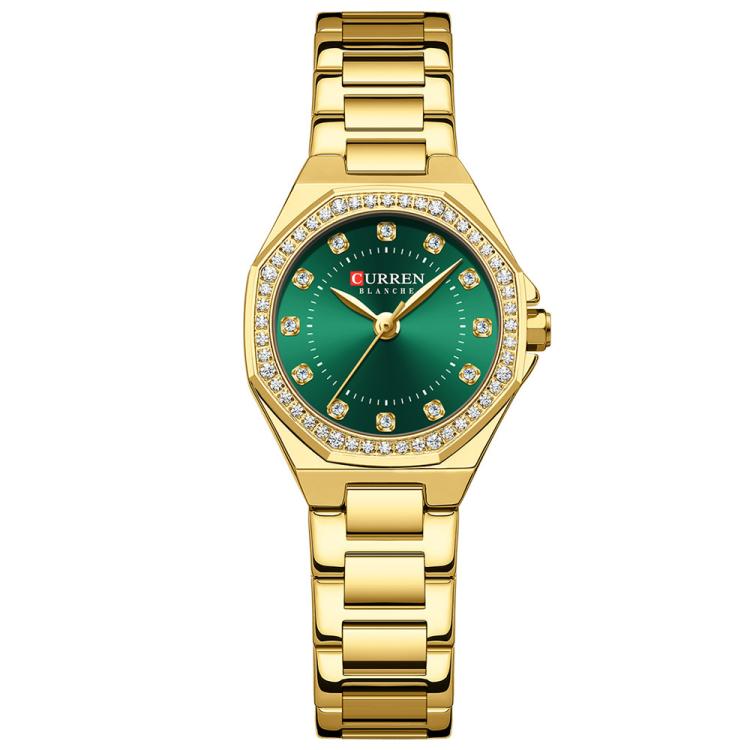 Curren Casual Steel Strap Luminous Women Watch, Color: Gold Green
