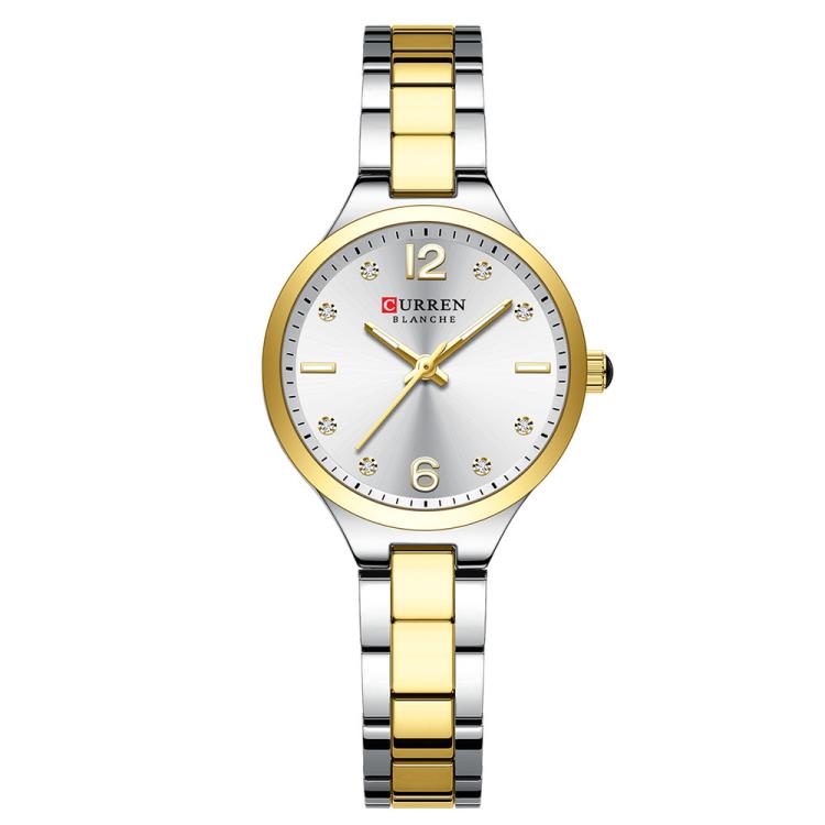 Curren Casual Steel Strap Women Watch(Gold White)