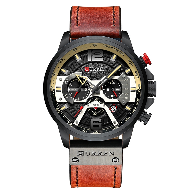 CURREN M8329 Casual Sport Leather Watch for Men(Black Khaki)