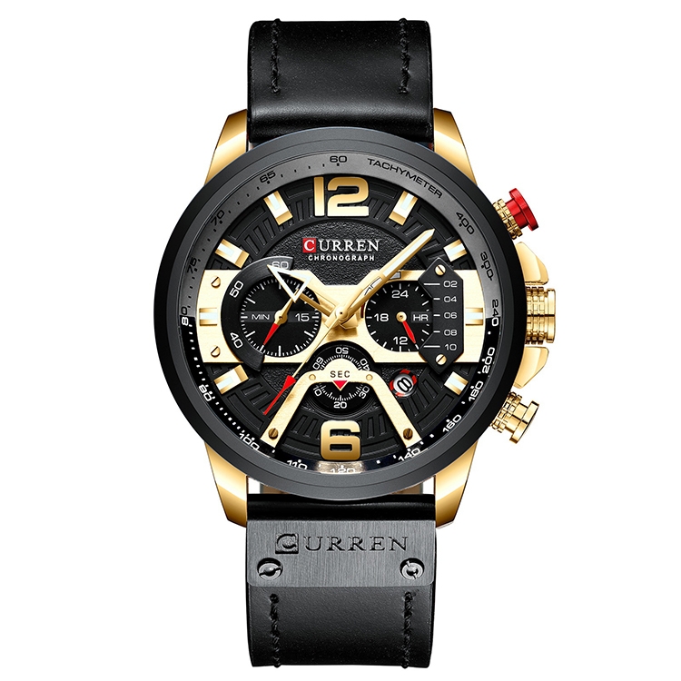 CURREN M8329 Casual Sport Leather Watch for Men(Gold black)