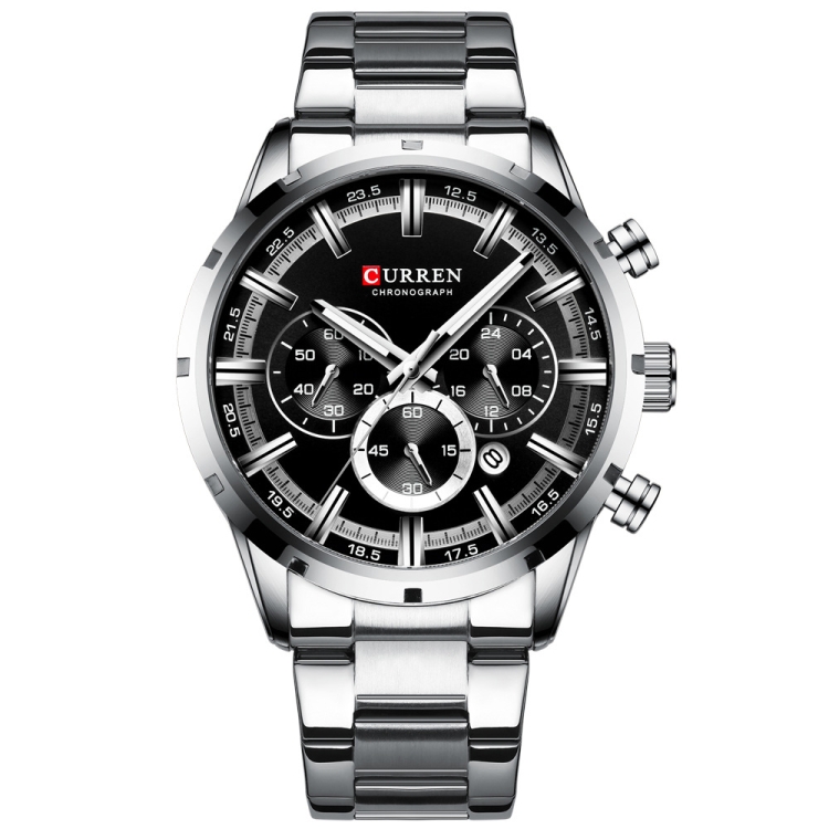 Curren M8355 Men Watch Waterproof Quartz Six Stitches Calendar Steel Belt Business Watch(White Shell Black)