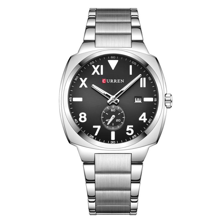 Curren Men Steel Band Calendar Business Quartz Watch(White Shell Black)