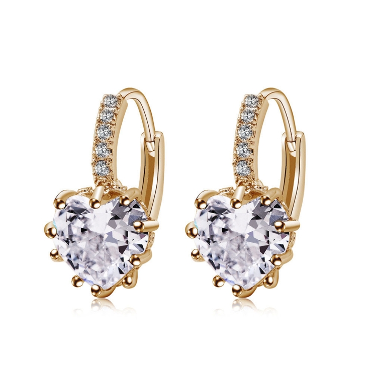 Cute Heart Real 925 Sterling Silver Cubic Zirconia Stone Earrings