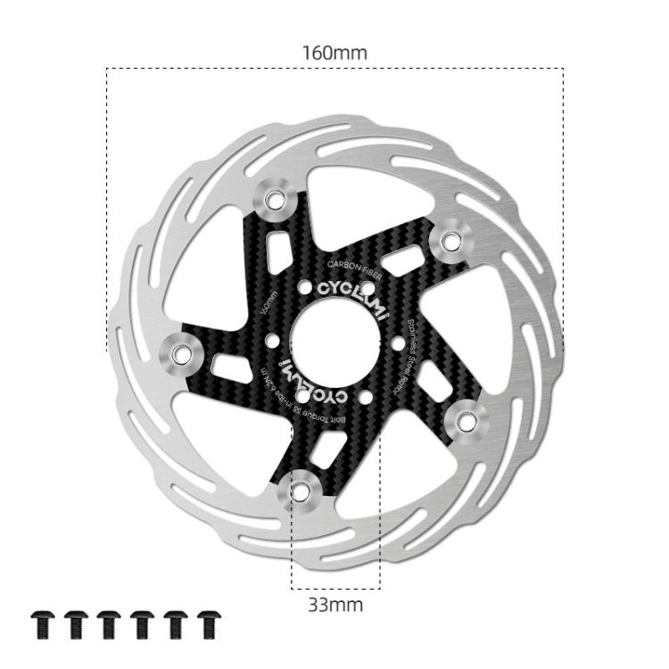 CYCLAMI Bicycle Ultra-Lightweight Carbon Fiber Brake Rotor Center-lock 6-bolt Disc Brake, Spec: 160mm