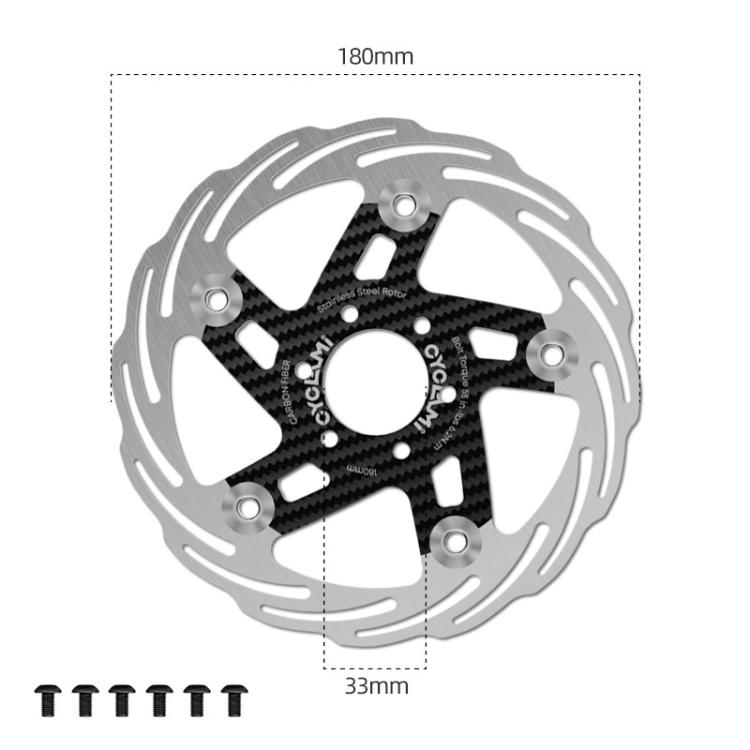 CYCLAMI Bicycle Ultra-Lightweight Carbon Fiber Brake Rotor Center-lock 6-bolt Disc Brake, Spec: 180mm