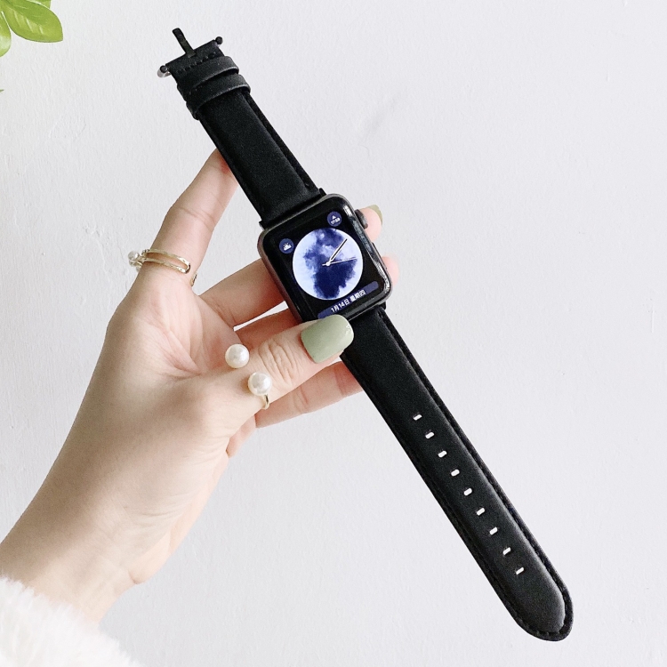 D Character Buckle Smooth Texture Watch Band For Apple Watch Series 9&8&7 41mm / SE 3&SE 2&6&SE&5&4 40mm / 3&2&1 38mm(Black)