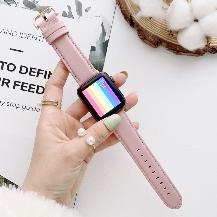 D Character Buckle Smooth Texture Watch Band For Apple Watch Series 9&8&7 41mm / SE 3&SE 2&6&SE&5&4 40mm / 3&2&1 38mm(Pink)