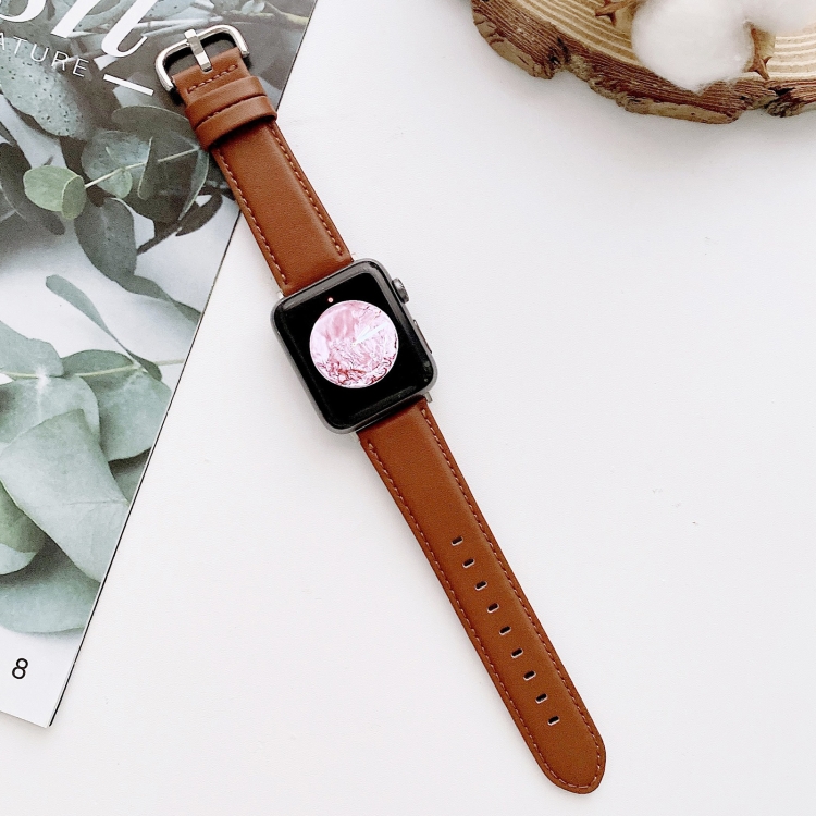 D Character Buckle Smooth Texture Watch Band For Apple Watch Ultra 49mm&Watch Ultra 2 49mm / Series 9&8&7 45mm / SE 3&SE 2&6&SE&5&4 44mm / 3&2&1 42mm(Coffee)