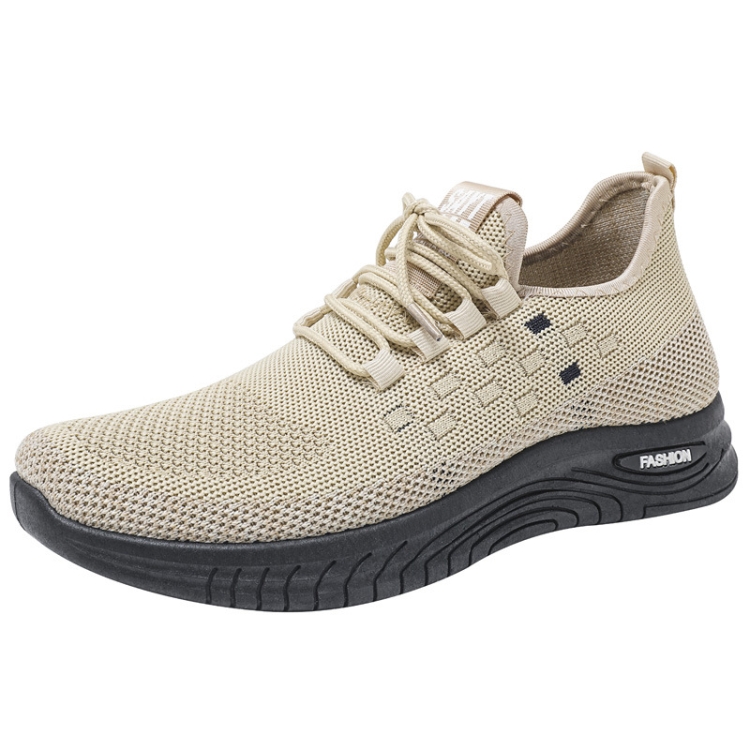 D06 Men Spring Flying Knitting Shoes Lace Up Sports Casual Shoes, Size: 41(Beige)