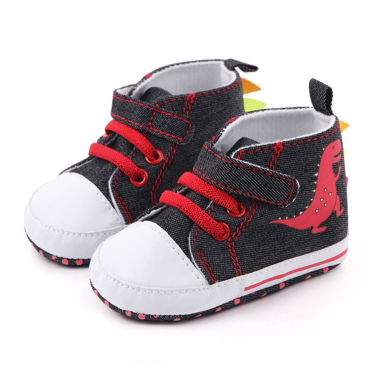 D2399 High Top Canvas Cartoon Dinosaur Small Wave Shoes Cloth Soles Walking Shoes, Size: 11cm(Black)