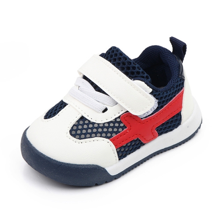 D2678 Autumn Baby Shoes Super Skin Children Sport White Shoees, Size: 15(Single Net Dark Blue)