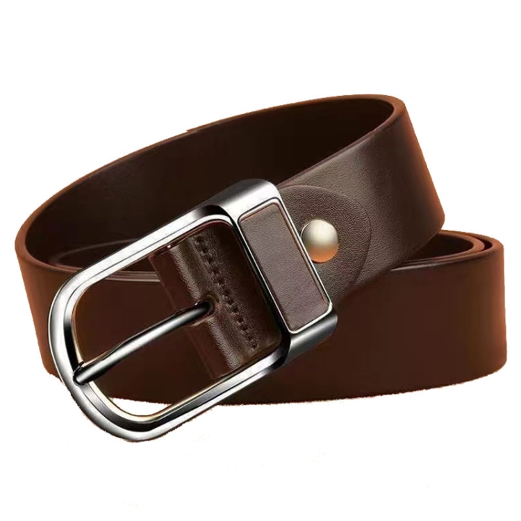 Dandali 120cm Mens Rubberized Pin Buckle Belt Casual Alloy Buckle Belt, Style: Silver Leather Pin Buckle(Coffee)