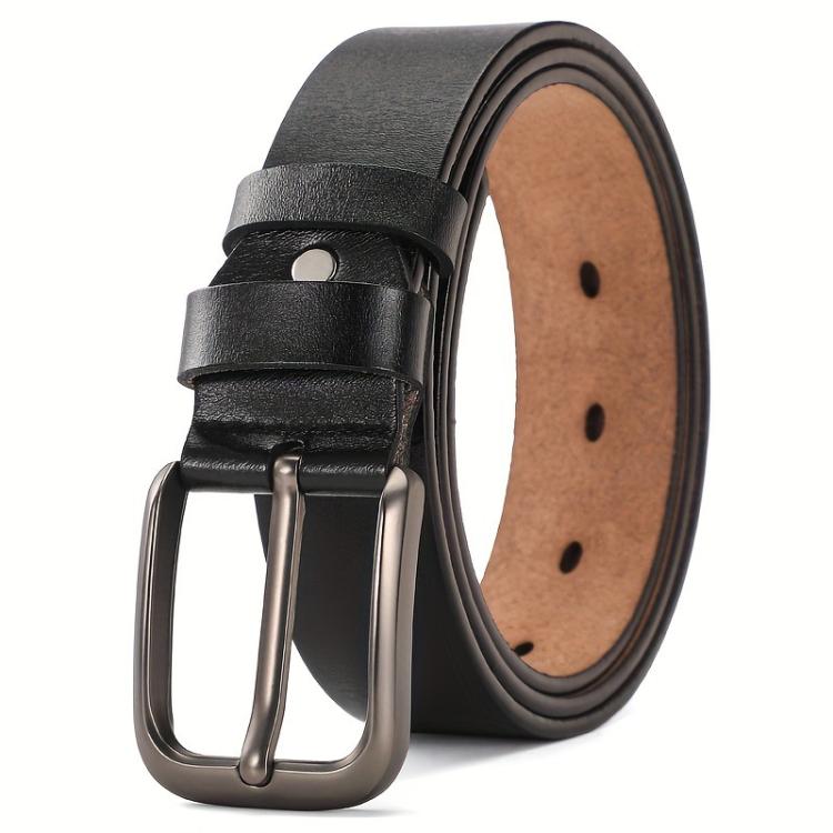 Dandali Men Antique Leather Pin Buckle Belt Casual Simple Pin Buckle Belt, Length: 125cm(Black)